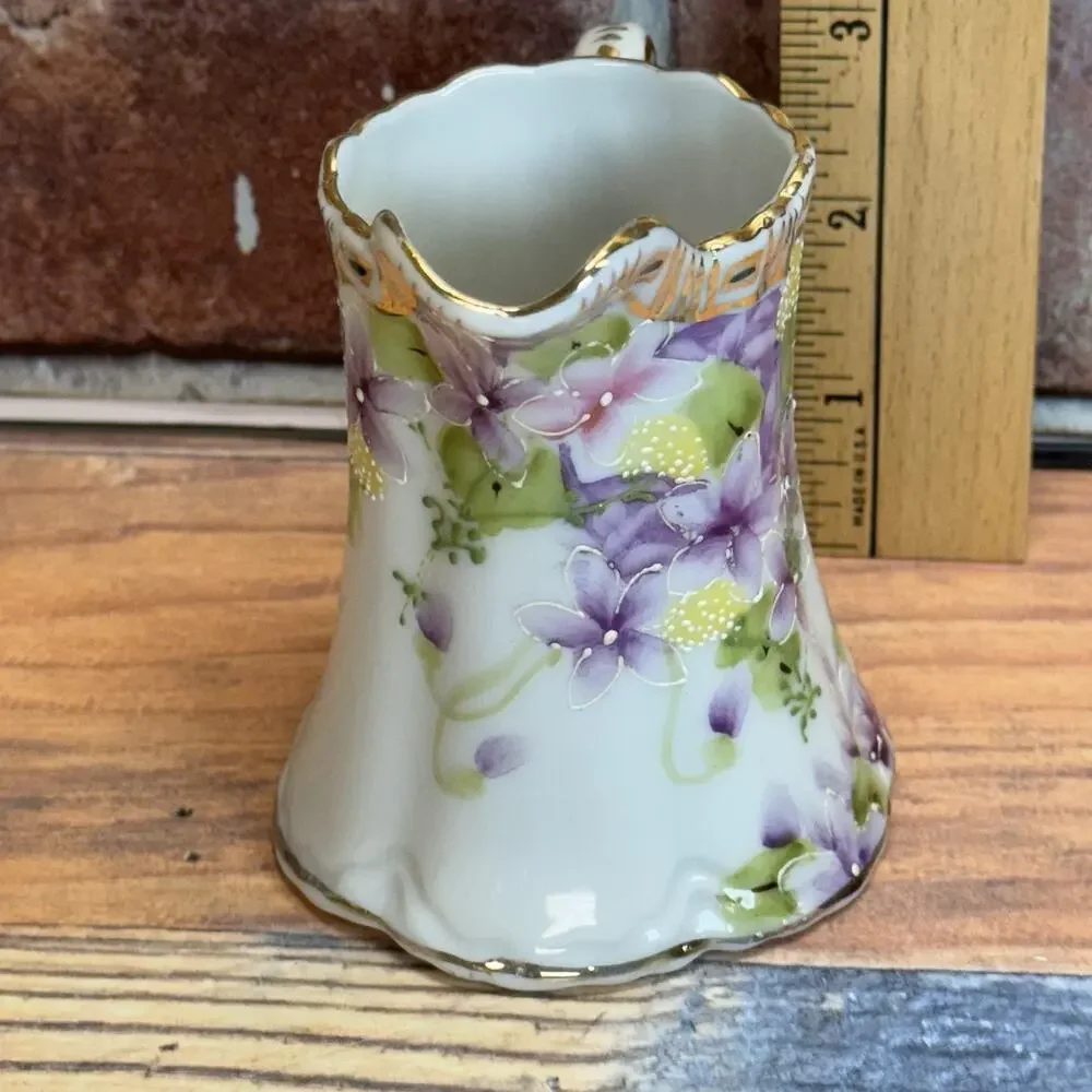 Antique Nippon Morimura Gumi Moriage Maple Leaf Mark Floral Pitcher Vase‎